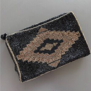Hand-Beaded Vintage Black & Bronze Evening Clutch or Travel Bag